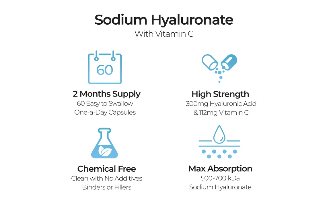 Hyaluronic Acid Capsules 300mg- 60 x Vegan Capsules Enriched with Vitamin C - Image 5
