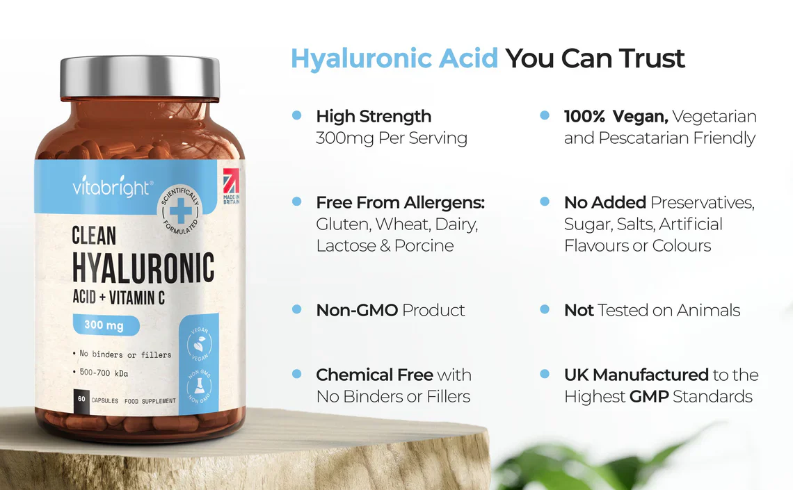 Hyaluronic Acid Capsules 300mg- 60 x Vegan Capsules Enriched with Vitamin C - Image 7