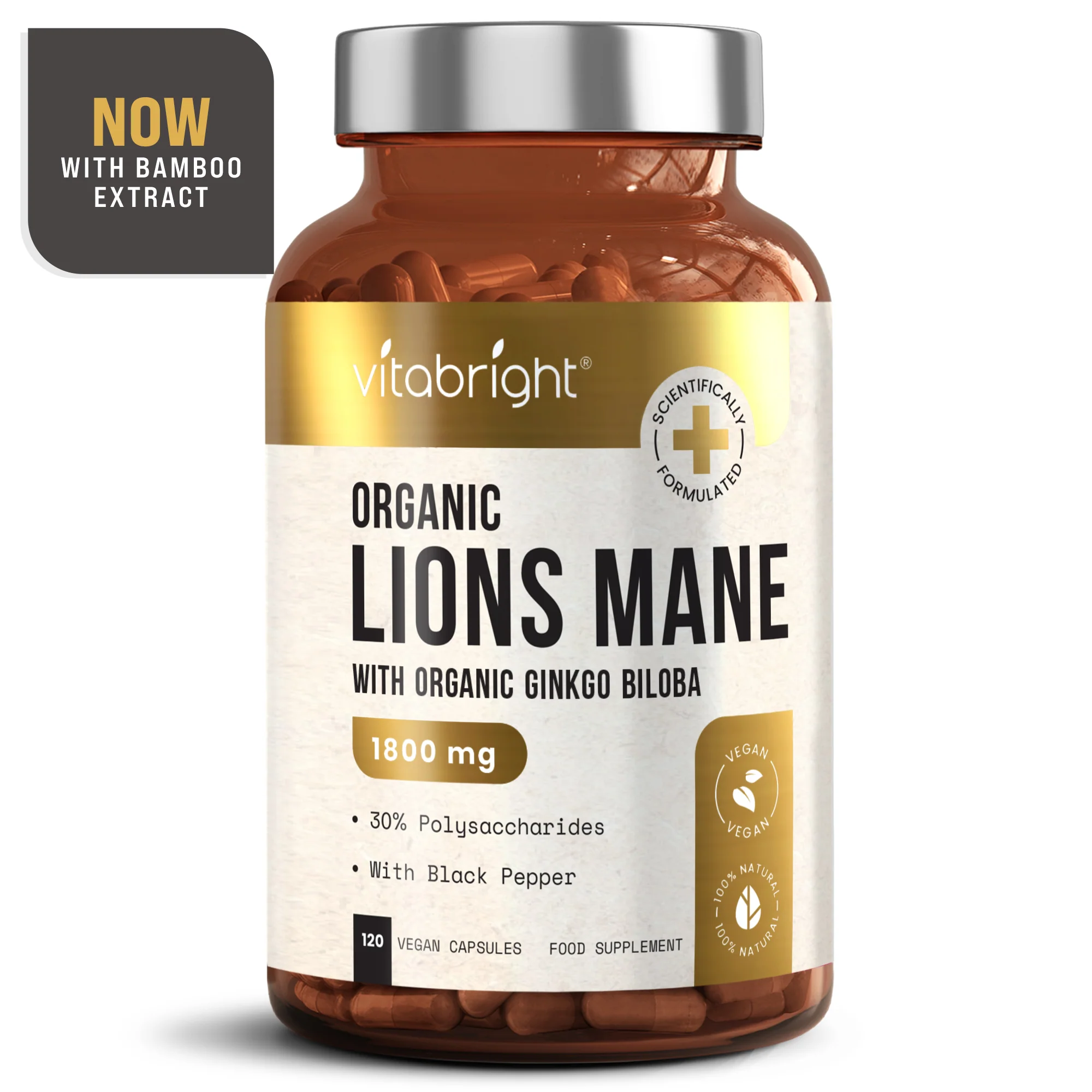 Lions Mane Extract Mushroom  1800 mg of 12:1 extract - 120 x Organic Capsules