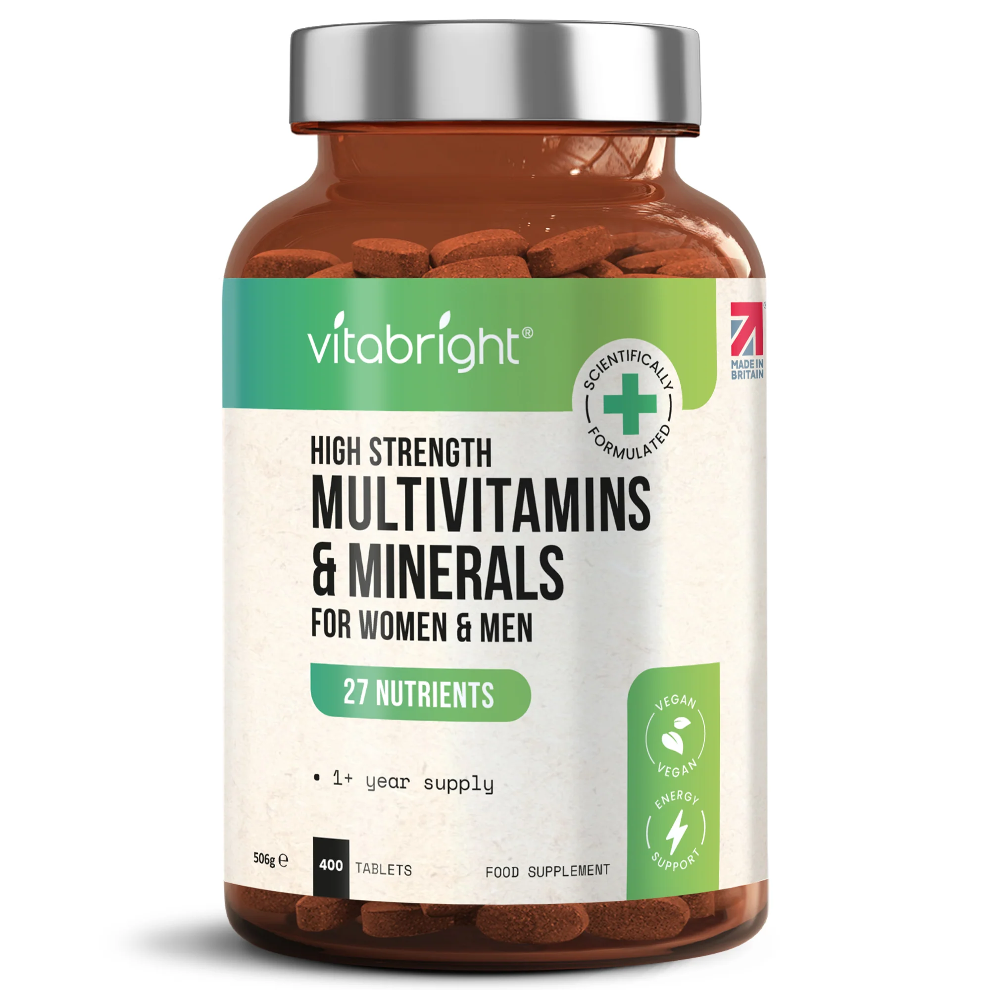 Multivitamin & Minerals - 400 Vegan Tablets - UK Made - 100% RDA