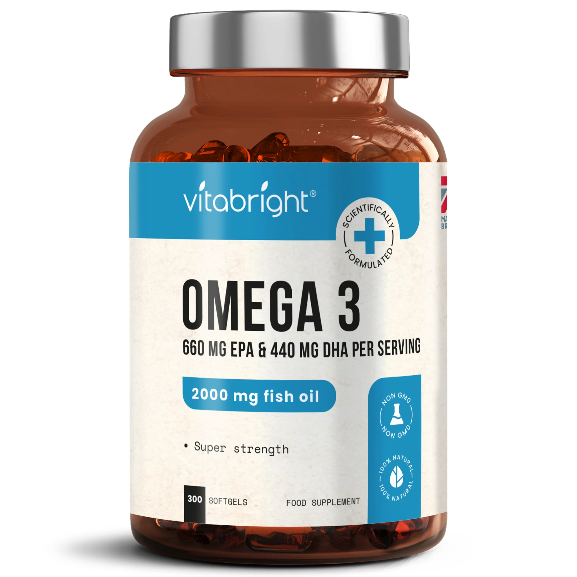 Omega 3 Fish Oil 2000mg - 300 Super Strength Soft Gels - 440mg DHA