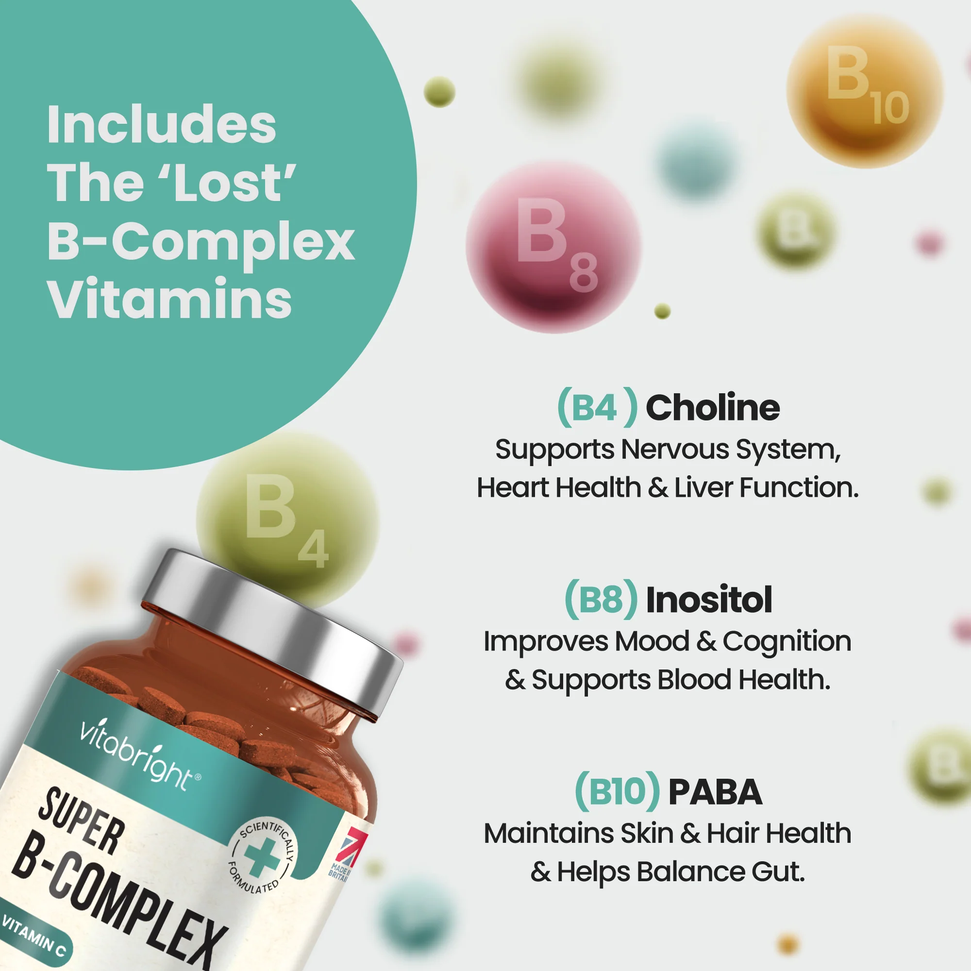 Vitamin B Complex - B1 B2 B3 B5 B6 B7 B9 B12 + Vit C - 120 Tablets - Image 4